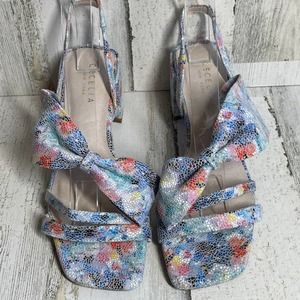 ANTHROPOLOGIE CECELIA COSETTE SLINGBACK HEELS 6.5 (RUN BIG!) BLUE MOTIF …